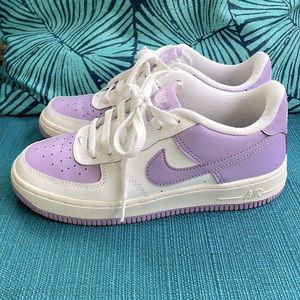 6.5W / 5Y Nike Air Force 1 Sneakers: White & Lilac Lavender FREE Shipping